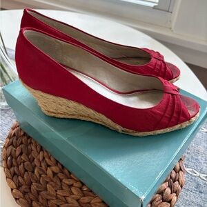 Life Stride Red Espadrille Wedge Peep-Toe Shoes